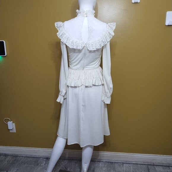 VTG 70's Creations by Aria Lace Trimmed Peplum Dress Size S Retro Wedding - Picture 5 of 8
